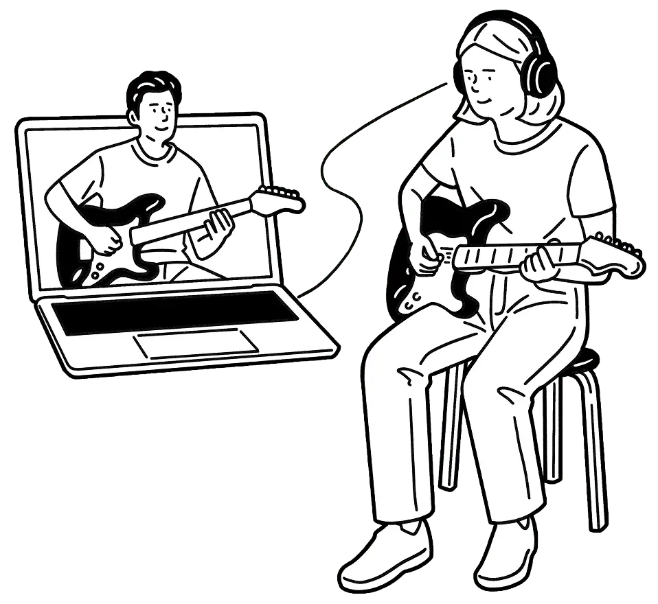 オンラインレッスン中の人物のイラスト